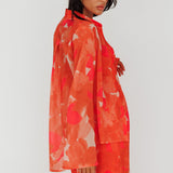Stasi Flared Cuff Long Sleeve Shirt Floral Orange