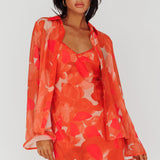 Stasi Flared Cuff Long Sleeve Shirt Floral Orange
