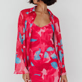 Stasi Flared Cuff Long Sleeve Shirt Floral Pink