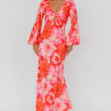 Yessica Balloon Sleeve Midi Dress Floral Pink