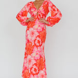 Yessica Balloon Sleeve Midi Dress Floral Pink