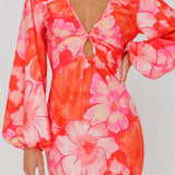 Yessica Balloon Sleeve Midi Dress Floral Pink