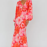 Yessica Balloon Sleeve Midi Dress Floral Pink