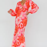 Yessica Balloon Sleeve Midi Dress Floral Pink