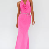 Emmi Cowl Neck Diamante Rope Dress Magenta