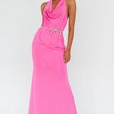 Emmi Cowl Neck Diamante Rope Dress Magenta