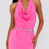 Emmi Cowl Neck Diamante Rope Dress Magenta