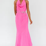 Emmi Cowl Neck Diamante Rope Dress Magenta