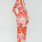 Chardae Long Sleeve Mesh Midi Dress Floral Pink