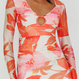 Chardae Long Sleeve Mesh Midi Dress Floral Pink
