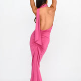 Amora Rose Halterneck Maxi Dress Hot Pink
