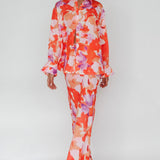 Vacation Midi Skirt Floral Orange/Purple