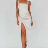 Kristin Knotted Waist Split Midi Dress Champagne