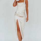 Kristin Knotted Waist Split Midi Dress Champagne
