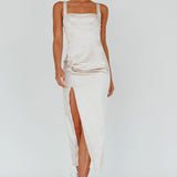 Kristin Knotted Waist Split Midi Dress Champagne