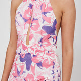 Nirvana Halterneck Split Midi Dress Floral Pink