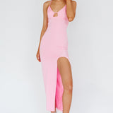 Summer Rose Front Split Midi Dress Pink