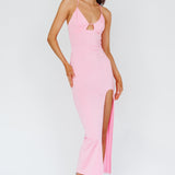 Summer Rose Front Split Midi Dress Pink