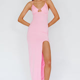 Summer Rose Front Split Midi Dress Pink