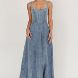 Talissa A-Line Maxi Denim Dress Blue