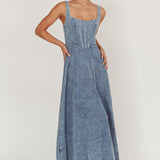 Talissa A-Line Maxi Denim Dress Blue