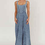 Talissa A-Line Maxi Denim Dress Blue