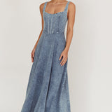 Talissa A-Line Maxi Denim Dress Blue