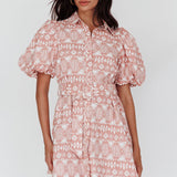 Nanette Puff Sleeve Belted Mini Dress Print Rose