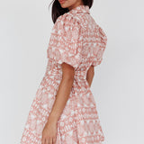 Nanette Puff Sleeve Belted Mini Dress Print Rose