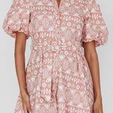 Nanette Puff Sleeve Belted Mini Dress Print Rose