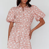 Nanette Puff Sleeve Belted Mini Dress Print Rose