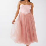 Rosemary Tulle Bustier Midi Dress Pink