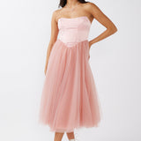 Rosemary Tulle Bustier Midi Dress Pink