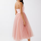 Rosemary Tulle Bustier Midi Dress Pink