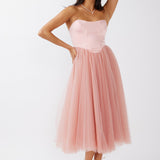 Rosemary Tulle Bustier Midi Dress Pink