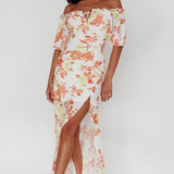 Jalynn Off-Shoulder Split Midi Dress Floral Orange