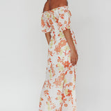 Jalynn Off-Shoulder Split Midi Dress Floral Orange