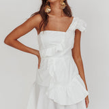 Koko One-Shoulder Ruffle Mini Dress White