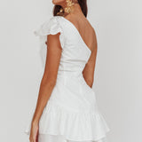 Koko One-Shoulder Ruffle Mini Dress White
