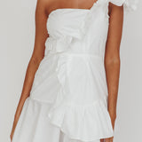 Koko One-Shoulder Ruffle Mini Dress White