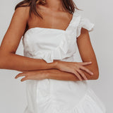 Koko One-Shoulder Ruffle Mini Dress White