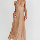 Echoes Tied Back A-Line Midi Dress Taupe