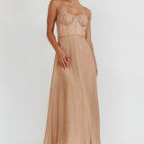 Echoes Tied Back A-Line Midi Dress Taupe