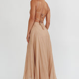 Echoes Tied Back A-Line Midi Dress Taupe