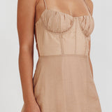 Echoes Tied Back A-Line Midi Dress Taupe