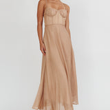 Echoes Tied Back A-Line Midi Dress Taupe