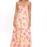 Echoes Tied Back A-Line Maxi Dress Floral Pink
