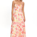 Echoes Tied Back A-Line Maxi Dress Floral Pink