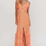Silvana Frill Trim Split Maxi Dress Orange