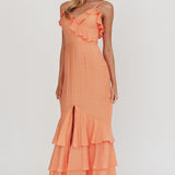 Silvana Frill Trim Split Maxi Dress Orange